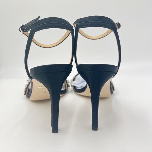 Badgley Mischka Size 6 Rider Black Satin Jeweled‎ Dress Sandals Heels Shoes - Picture 7 of 14